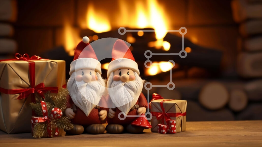 Intra Συλλεκτικό Ξύλινο Παζλ Plywood  4mm - Ειδώλια Άγιου Βασίλη δίπλα στο τζάκι με δώρα και δώρα Σε Ξύλινο Κουτί - Διαστάσεις: 10x10 cm – 25 κομμάτια