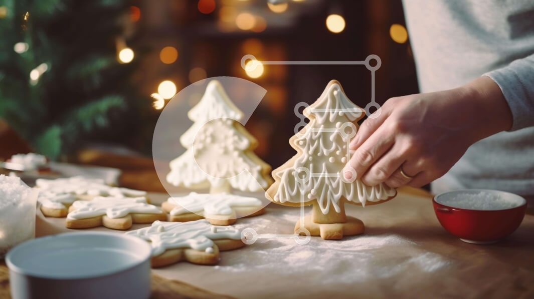 Σετ των 2 Intra Συλλεκτικό Ξύλινο Παζλ Plywood  4mm - Άτομο που διακοσμεί τα μπισκότα με γλάσο για την περίοδο των γιορτών Σε Ξύλινο Κουτί - Διαστάσεις: 10x10 cm – 25 κομμάτια