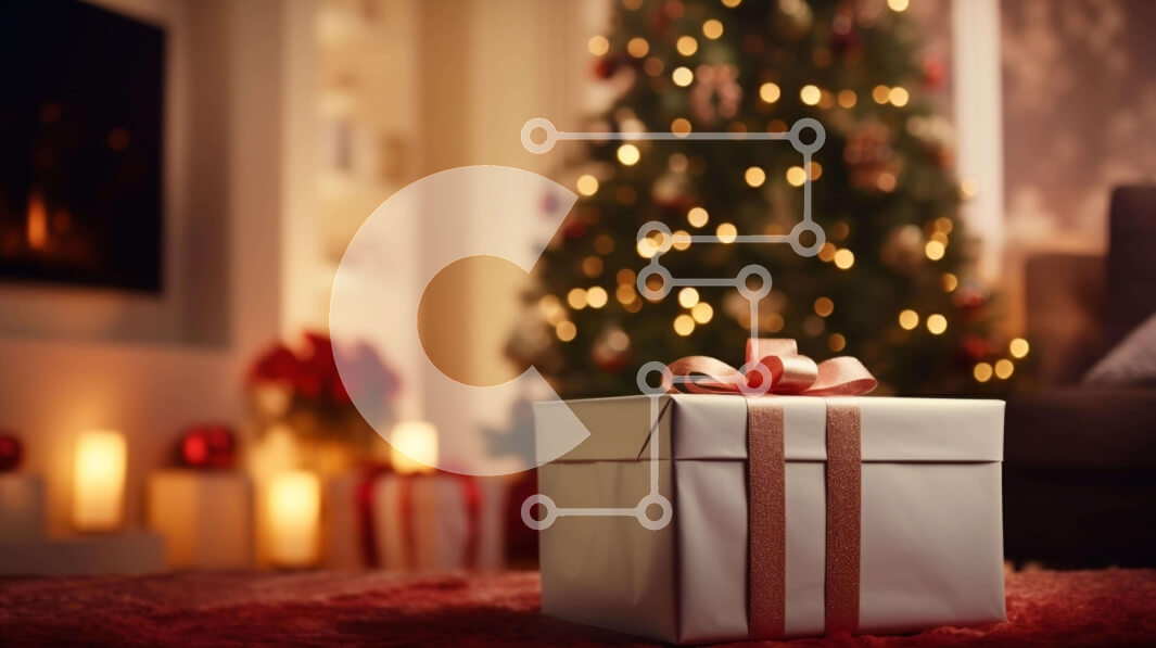 Intra Συλλεκτικό Ξύλινο Παζλ Plywood  4mm - Εορταστική γιορτή με λευκό κουτί δώρου και χριστουγεννιάτικα στολίδια Σε Ξύλινο Κουτί - Διαστάσεις: 10x10 cm – 25 κομμάτια