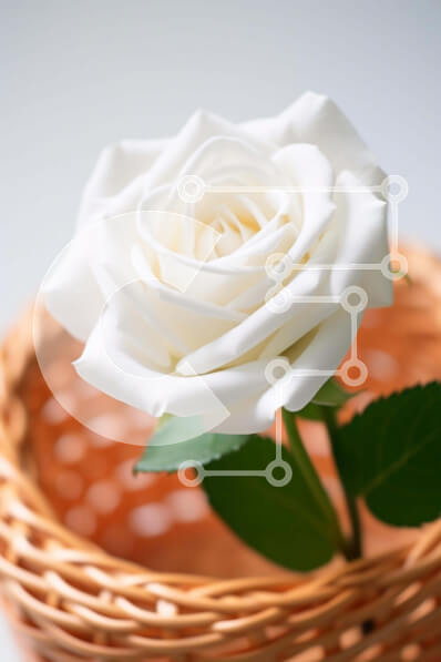 Σετ των 2 Intra Συλλεκτικό Ξύλινο Παζλ Plywood  4mm - Φρέσκο ​​λευκό τριαντάφυλλο σε ψάθινο καλάθι Σε Ξύλινο Κουτί - Διαστάσεις: 10x10 cm – 25 κομμάτια