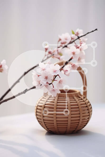 Σετ των 2 Intra Συλλεκτικό Ξύλινο Παζλ Plywood  4mm - Ψάθινο καλάθι με ροζ άνθη στο κλαδί Σε Ξύλινο Κουτί - Διαστάσεις: 10x10 cm – 25 κομμάτια