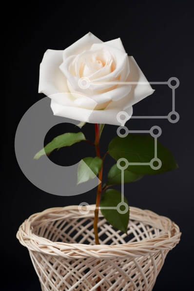 Σετ των 2 Intra Συλλεκτικό Ξύλινο Παζλ Plywood  4mm - Όμορφο μονό λευκό τριαντάφυλλο σε ψάθινο καλάθι σε μαύρο φόντο Σε Ξύλινο Κουτί - Διαστάσεις: 10x10 cm – 25 κομμάτια