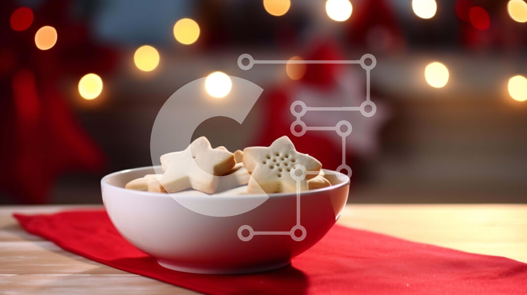 Σετ των 2 Intra Συλλεκτικό Ξύλινο Παζλ Plywood  4mm - Μπισκότα σε σχήμα αστεριού σε λευκό μπολ σε εορταστική κόκκινη χαρτοπετσέτα Σε Ξύλινο Κουτί - Διαστάσεις: 10x10 cm – 25 κομμάτια