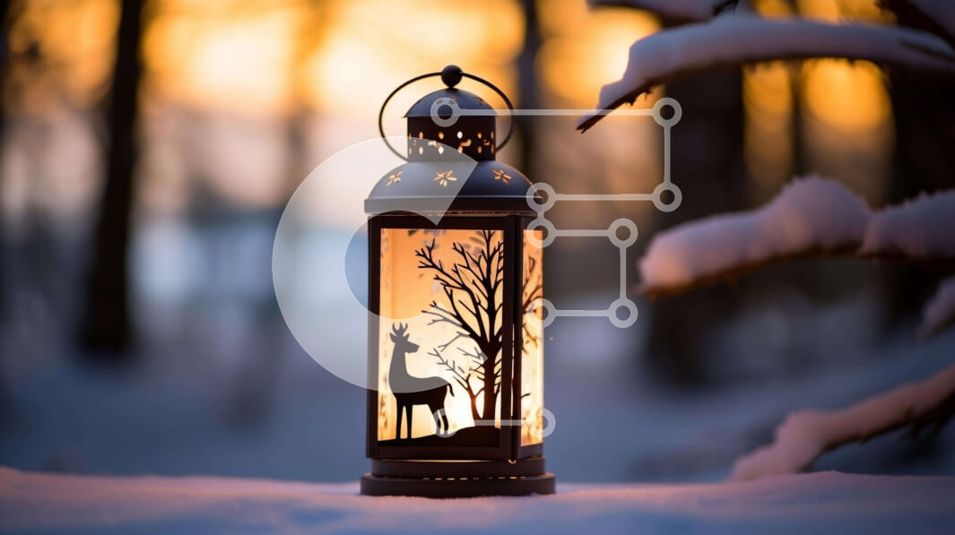 Intra Συλλεκτικό Ξύλινο Παζλ Plywood  4mm - Χιονισμένο φανάρι με ελάφια σιλουέτες και δέντρα Σε Ξύλινο Κουτί - Διαστάσεις Puzzle: 10x10 cm – 25 κομμάτια