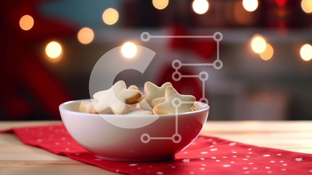 Σετ των 2 Intra Συλλεκτικό Ξύλινο Παζλ Plywood  4mm - Μπισκότα σε σχήμα αστεριού σε ένα εορταστικό κόκκινο τραπεζομάντιλο Σε Ξύλινο Κουτί - Διαστάσεις: 10x10 cm – 25 κομμάτια