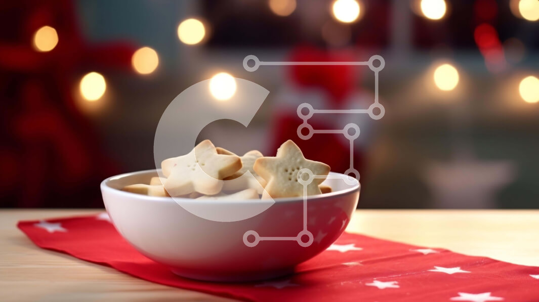 Σετ των 2 Intra Συλλεκτικό Ξύλινο Παζλ Plywood  4mm - Μπισκότα σε σχήμα αστεριού με θέμα τις διακοπές σε ένα διακοσμητικό κόκκινο τραπεζομάντιλο Σε Ξύλινο Κουτί - Διαστάσεις: 10x10 cm – 25 κομμάτια