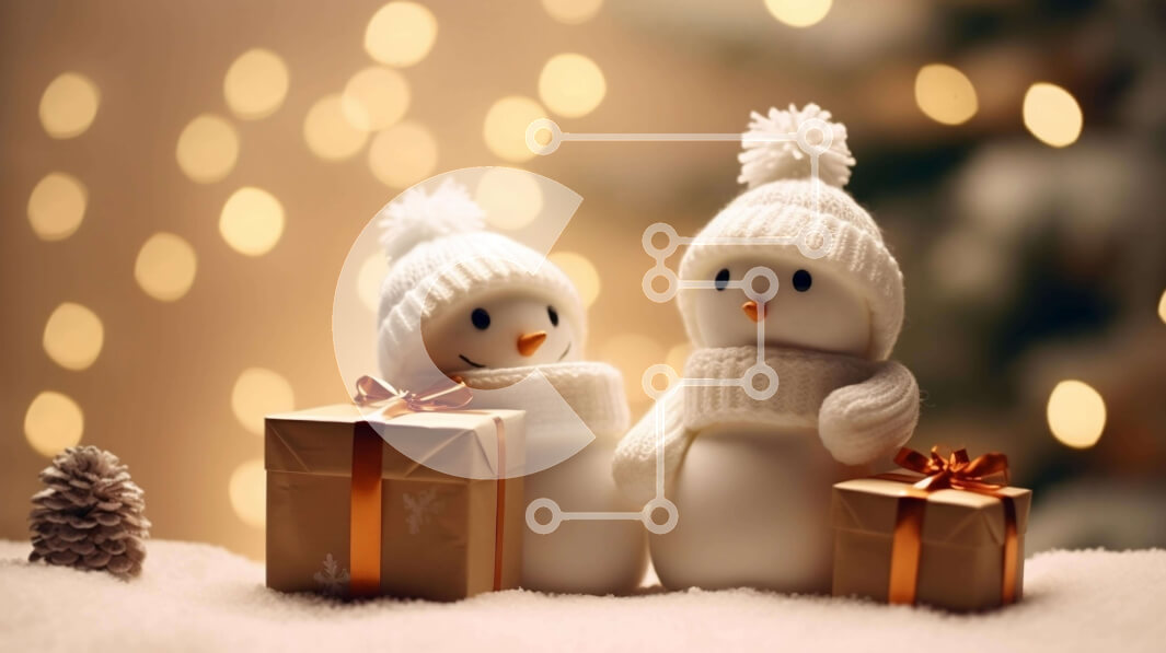 Intra Συλλεκτικό Ξύλινο Παζλ Plywood  4mm - Δύο χιονάνθρωποι που γιορτάζουν τις διακοπές Σε Ξύλινο Κουτί - Διαστάσεις: 10x10 cm – 25 κομμάτια