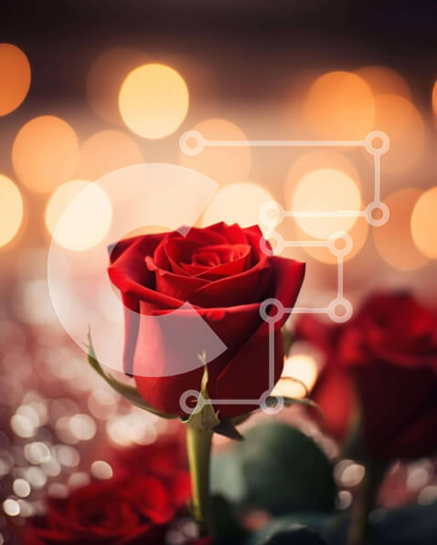 Intra Συλλεκτικό Ξύλινο Παζλ Plywood  4mm - Δύο κόκκινα τριαντάφυλλα σε αστραφτερό φόντο Σε Ξύλινο Κουτί - Διαστάσεις Puzzle: 10x10 cm – 25 κομμάτια