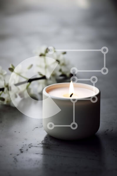 Intra Συλλεκτικό Ξύλινο Παζλ Plywood  4mm - Αναμμένο λευκό κερί δίπλα στο ανθισμένο λευκό λουλούδι στο τραπέζι Σε Ξύλινο Κουτί - Διαστάσεις Puzzle: 10x10 cm – 25 κομμάτια