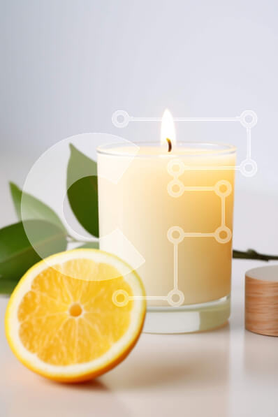 Intra Συλλεκτικό Ξύλινο Παζλ Plywood  4mm - Αναμμένο κερί με φέτα πορτοκαλιού και πράσινα φύλλα Σε Ξύλινο Κουτί - Διαστάσεις Puzzle: 10x10 cm – 25 κομμάτια