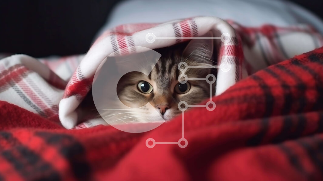 Σετ των 2 Intra Συλλεκτικό Ξύλινο Παζλ Plywood  4mm - Καφέ και λευκή γάτα που κρυφοκοιτάζουν από κάτω από την κουβέρτα Σε Ξύλινο Κουτί - Διαστάσεις: 10x10 cm – 25 κομμάτια