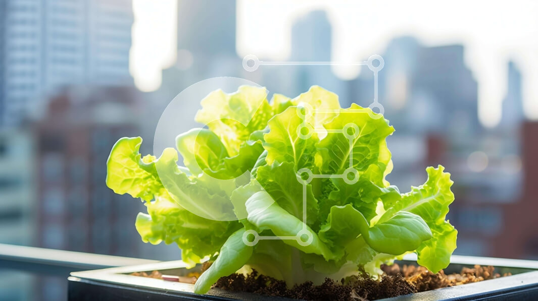 Intra Συλλεκτικό Ξύλινο Παζλ Plywood  4mm - Φυτό μαρουλιού σε γλάστρα που αναπτύσσεται σε αστικό τοπίο Σε Ξύλινο Κουτί - Διαστάσεις: 10x10 cm – 25 κομμάτια