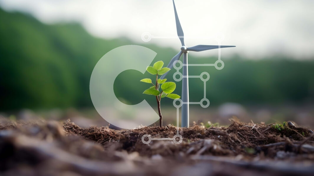 Intra Συλλεκτικό Ξύλινο Παζλ Plywood  4mm - Πράσινο φυτό που αναπτύσσεται με ανεμογεννήτριες Σε Ξύλινο Κουτί - Διαστάσεις: 10x10 cm – 25 κομμάτια