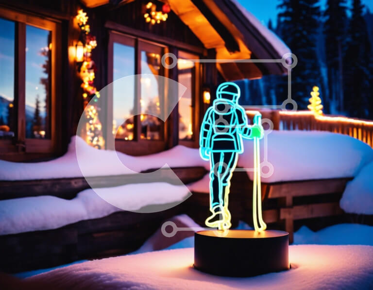 Intra Συλλεκτικό Ξύλινο Παζλ Plywood  4mm - Χειμερινή καμπίνα με φωτισμένο άγαλμα σκιέρ Σε Ξύλινο Κουτί - Διαστάσεις Puzzle: 10x10 cm – 25 κομμάτια