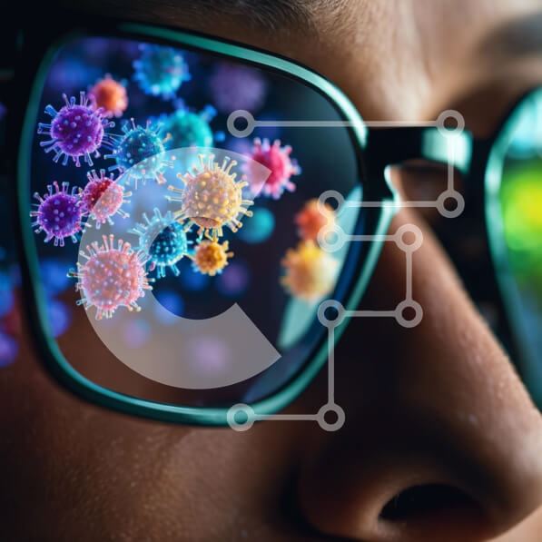 Intra Συλλεκτικό Ξύλινο Παζλ Plywood  4mm - Γυαλιά με πολύχρωμα βακτήρια και ιούς Σε Ξύλινο Κουτί - Διαστάσεις Puzzle: 10x10 cm – 25 κομμάτια