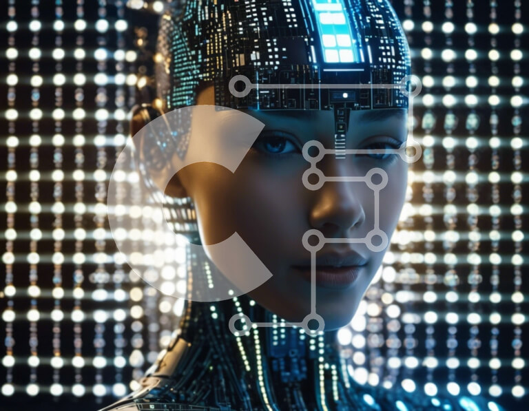 Intra Συλλεκτικό Ξύλινο Παζλ Plywood  4mm - Γυναίκα με κοστούμι AI με φώτα LED Σε Ξύλινο Κουτί - Διαστάσεις Puzzle: 10x10 cm – 25 κομμάτια