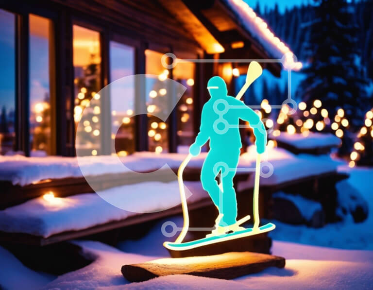 Intra Συλλεκτικό Ξύλινο Παζλ Plywood  4mm - Φιγούρα με νέον σε σκι στη Χώρα των Θαυμάτων του Χειμώνα Σε Ξύλινο Κουτί - Διαστάσεις Puzzle: 10x10 cm – 25 κομμάτια