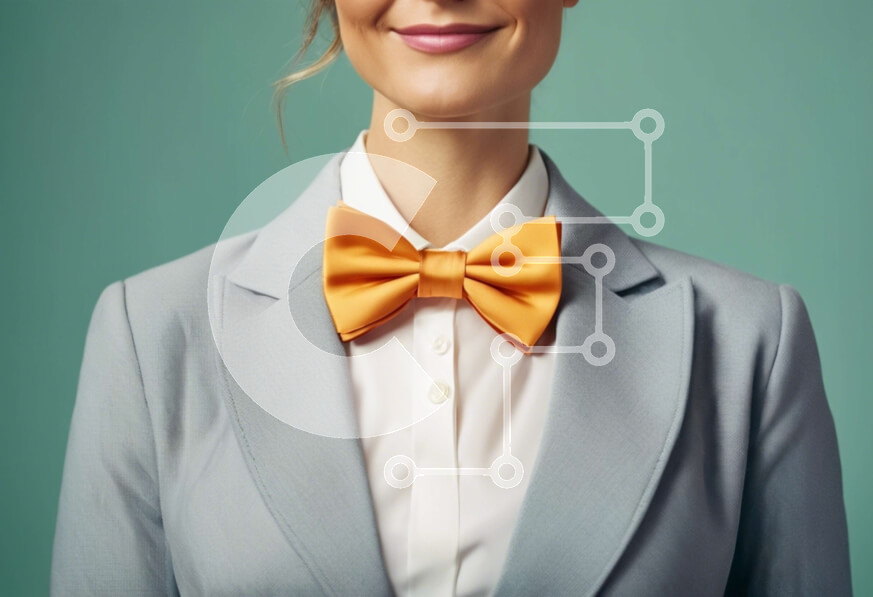 Intra Συλλεκτικό Ξύλινο Παζλ Plywood  4mm - Νεαρή επαγγελματίας με πορτοκαλί παπιγιόν και γκρι κοστούμι Σε Ξύλινο Κουτί - Διαστάσεις Puzzle: 10x10 cm – 25 κομμάτια