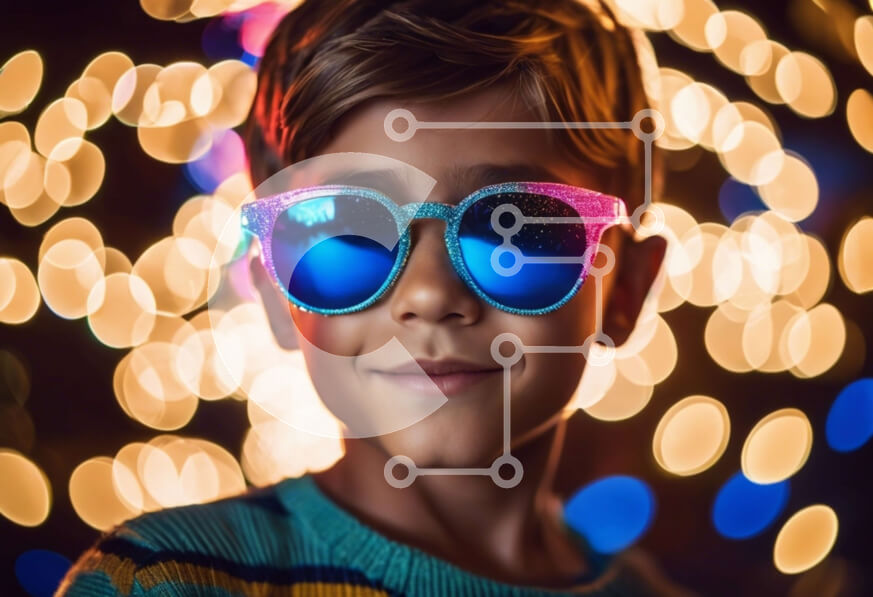 Intra Συλλεκτικό Ξύλινο Παζλ Plywood  4mm - Νεαρό αγόρι με πολύχρωμα γυαλιά ηλίου Σε Ξύλινο Κουτί - Διαστάσεις Puzzle: 10x10 cm – 25 κομμάτια