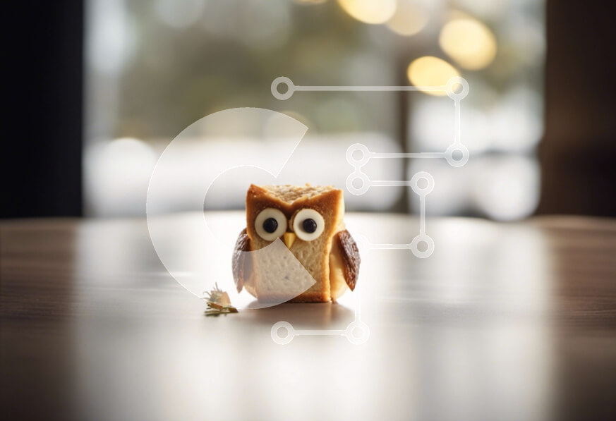 Σετ των 2 Intra Συλλεκτικό Ξύλινο Παζλ Plywood  4mm - Ψωμί σε σχήμα κουκουβάγιας σε ξύλινο τραπέζι με μέλισσα Σε Ξύλινο Κουτί - Διαστάσεις: 10x10 cm – 25 κομμάτια