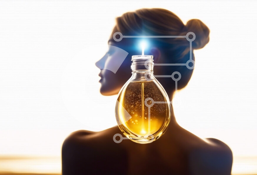 Intra Συλλεκτικό Ξύλινο Παζλ Plywood  4mm - Γυναίκα με μπουκάλι λαδιού στο κεφάλι της - Έννοια ομορφιάς και αρώματος Σε Ξύλινο Κουτί - Διαστάσεις Puzzle: 10x10 cm – 25 κομμάτια