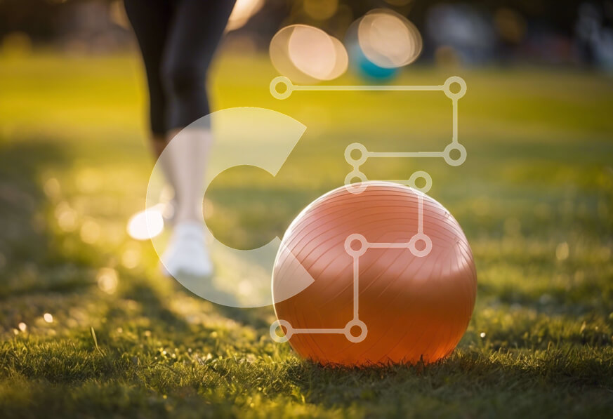 Intra Συλλεκτικό Ξύλινο Παζλ Plywood  4mm - Άτομο που ασκεί με μια πορτοκαλί μπάλα γυμναστικής στο γρασίδι Σε Ξύλινο Κουτί - Διαστάσεις Puzzle: 10x10 cm – 25 κομμάτια