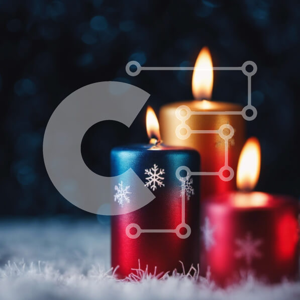 Intra Συλλεκτικό Ξύλινο Παζλ Plywood  4mm - Πολύχρωμα κεριά διακοπών σε χιονισμένο φόντο Σε Ξύλινο Κουτί - Διαστάσεις: 10x10 cm – 25 κομμάτια