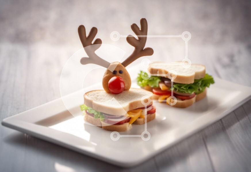 Σετ των 2 Intra Συλλεκτικό Ξύλινο Παζλ Plywood  4mm - Σάντουιτς ελαφιού ταράνδου σε ένα άσπρο πιάτο Σε Ξύλινο Κουτί - Διαστάσεις: 10x10 cm – 25 κομμάτια