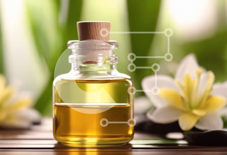 Intra Συλλεκτικό Ξύλινο Παζλ Plywood  4mm - Μπουκάλι αιθέριου ελαίου με λευκά λουλούδια Σε Ξύλινο Κουτί - Διαστάσεις Puzzle: 10x10 cm – 25 κομμάτια