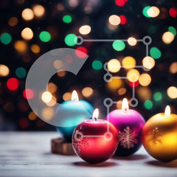 Intra Συλλεκτικό Ξύλινο Παζλ Plywood  4mm - Πολύχρωμα μπιχλιμπίδια με κεριά σε ξύλινο τραπέζι σε χιονισμένο σκηνικό Σε Ξύλινο Κουτί - Διαστάσεις: 10x10 cm – 25 κομμάτια