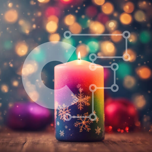 Intra Συλλεκτικό Ξύλινο Παζλ Plywood  4mm - Πολύχρωμο κερί με νιφάδες χιονιού σε διακοσμητικό ξύλινο τραπέζι Σε Ξύλινο Κουτί - Διαστάσεις: 10x10 cm – 25 κομμάτια