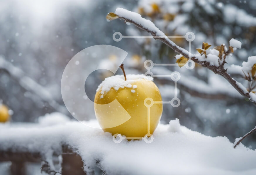 Intra Συλλεκτικό Ξύλινο Παζλ Plywood  4mm - Χιονισμένο κίτρινο μήλο στο υποκατάστημα Σε Ξύλινο Κουτί - Διαστάσεις: 10x10 cm – 25 κομμάτια