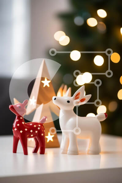 Intra Συλλεκτικό Ξύλινο Παζλ Plywood  4mm - Χριστουγεννιάτικα στολίδια τραπεζιού με ειδώλια ελαφιών Σε Ξύλινο Κουτί - Διαστάσεις: 10x10 cm – 25 κομμάτια