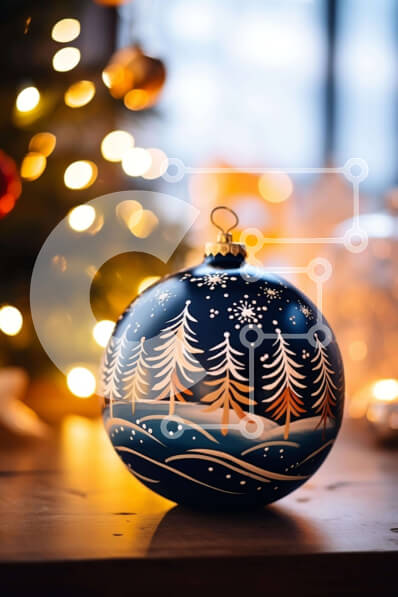 Intra Συλλεκτικό Ξύλινο Παζλ Plywood  4mm - Διακοσμητική μπλε χριστουγεννιάτικη μπάλα με νιφάδες χιονιού και δέντρα Σε Ξύλινο Κουτί - Διαστάσεις: 10x10 cm – 25 κομμάτια