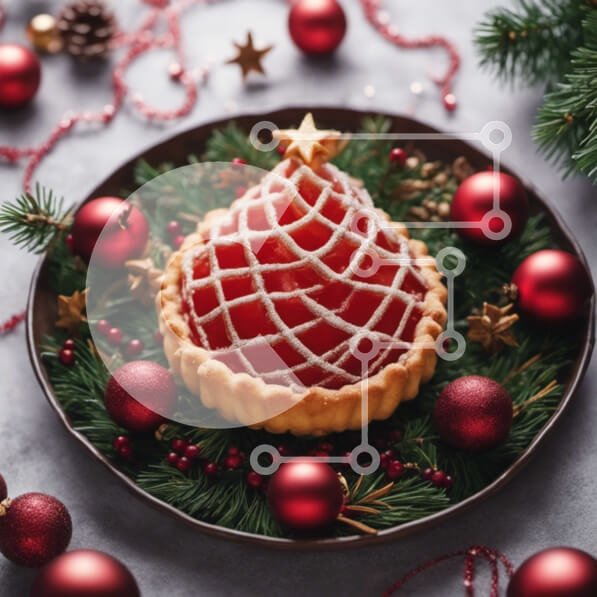 Σετ των 2 Intra Συλλεκτικό Ξύλινο Παζλ Plywood  4mm - Κόκκινη και λευκή τάρτα με γιορτινά διακοσμητικά Σε Ξύλινο Κουτί - Διαστάσεις: 10x10 cm – 25 κομμάτια