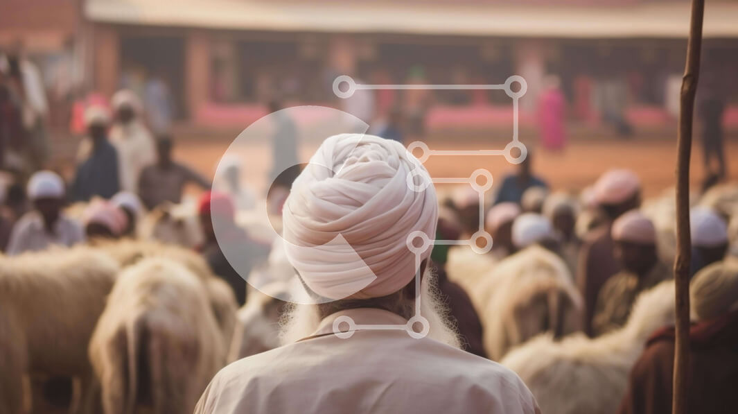 Intra Συλλεκτικό Ξύλινο Παζλ Plywood  4mm - Άνδρας με πορτοκαλί τουρμπάνι που περιβάλλεται από αγελάδες Σε Ξύλινο Κουτί - Διαστάσεις Puzzle: 10x10 cm – 25 κομμάτια