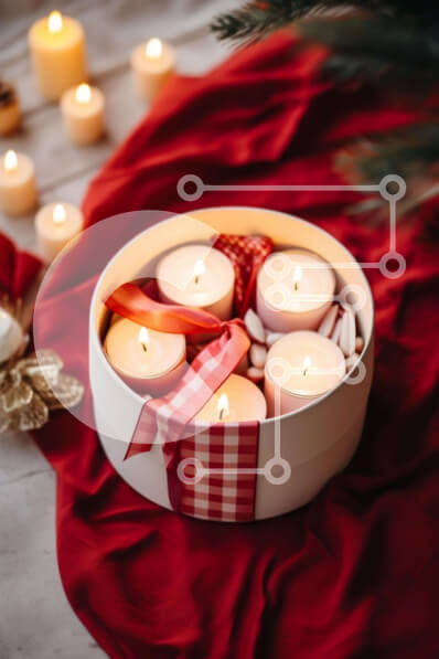 Intra Συλλεκτικό Ξύλινο Παζλ Plywood  4mm - Κεριά σε μπολ σε κόκκινο ύφασμα για ατμόσφαιρα διακοπών Σε Ξύλινο Κουτί - Διαστάσεις: 10x10 cm – 25 κομμάτια