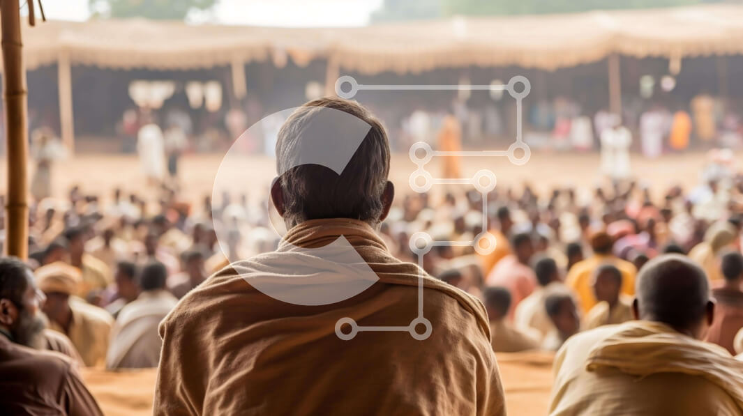 Intra Συλλεκτικό Ξύλινο Παζλ Plywood  4mm - Μεγάλο πλήθος ανθρώπων κάτω από την υπαίθρια σκηνή Σε Ξύλινο Κουτί - Διαστάσεις Puzzle: 10x10 cm – 25 κομμάτια