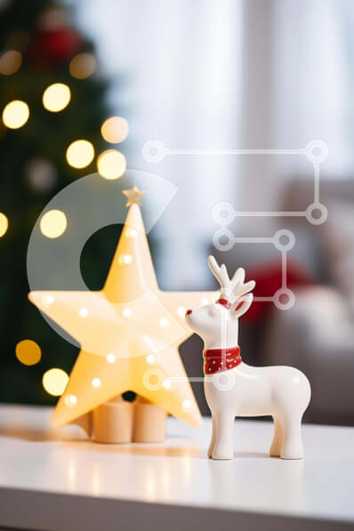 Intra Συλλεκτικό Ξύλινο Παζλ Plywood  4mm - Ειδώλιο λευκού τάρανδου σε διακοσμημένο τραπέζι σε σχήμα αστεριού Σε Ξύλινο Κουτί - Διαστάσεις: 10x10 cm – 25 κομμάτια