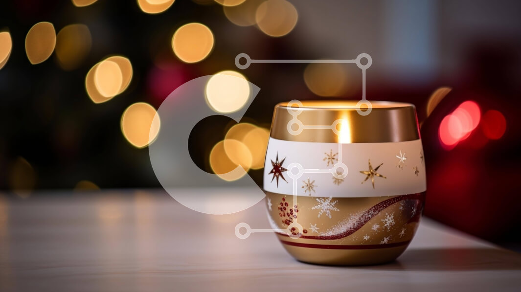 Intra Συλλεκτικό Ξύλινο Παζλ Plywood  4mm - Αναμμένο χρυσό κερί σε ξύλινο τραπέζι με γιορτινά διακοσμητικά Σε Ξύλινο Κουτί - Διαστάσεις: 10x10 cm – 25 κομμάτια