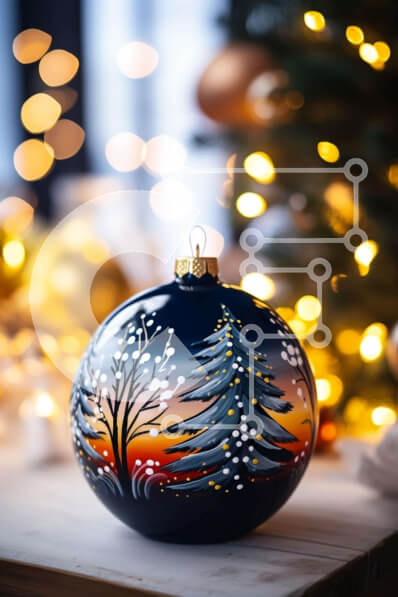 Intra Συλλεκτικό Ξύλινο Παζλ Plywood  4mm - Γιορτινή διακόσμηση με μαύρη μπάλα και νιφάδες χιονιού Σε Ξύλινο Κουτί - Διαστάσεις: 10x10 cm – 25 κομμάτια