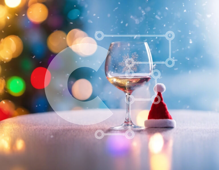 Intra Συλλεκτικό Ξύλινο Παζλ Plywood  4mm - Γιορτινά ποτήρια κρασιού με στολίδι από νιφάδα χιονιού Σε Ξύλινο Κουτί - Διαστάσεις Puzzle: 10x10 cm – 25 κομμάτια