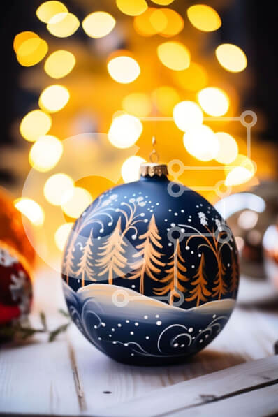 Intra Συλλεκτικό Ξύλινο Παζλ Plywood  4mm - Στολίδι μπλε μπάλας με δέντρα και νιφάδες χιονιού για Χριστουγεννιάτικη διακόσμηση Σε Ξύλινο Κουτί - Διαστάσεις: 10x10 cm – 25 κομμάτια