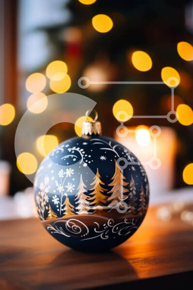 Intra Συλλεκτικό Ξύλινο Παζλ Plywood  4mm - Μαύρο και μπλε στολίδι με πεύκα στα κεριά Σε Ξύλινο Κουτί - Διαστάσεις: 10x10 cm – 25 κομμάτια