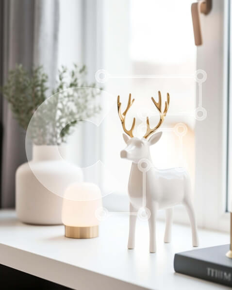 Σετ των 2 Intra Συλλεκτικό Ξύλινο Παζλ Plywood  4mm - Ειδώλιο λευκού ελαφιού στο περβάζι παραθύρου με χρυσό φυτό και βιβλίο Σε Ξύλινο Κουτί - Διαστάσεις: 10x10 cm – 25 κομμάτια