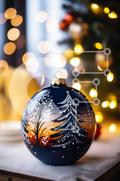 Intra Συλλεκτικό Ξύλινο Παζλ Plywood  4mm - Μπλε χριστουγεννιάτικη μπάλα με χιονισμένα δέντρα και φωτισμένο χριστουγεννιάτικο δέντρο Σε Ξύλινο Κουτί - Διαστάσεις: 10x10 cm – 25 κομμάτια