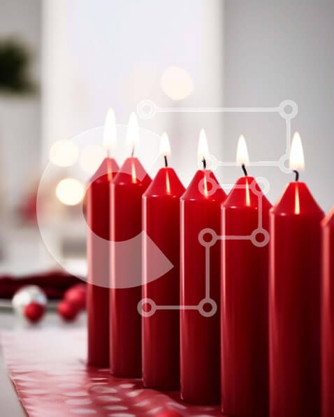 Intra Συλλεκτικό Ξύλινο Παζλ Plywood  4mm - Ομάδα κόκκινων κεριών με στολίδια σε ένα τραπέζι Σε Ξύλινο Κουτί - Διαστάσεις Puzzle: 10x10 cm – 25 κομμάτια