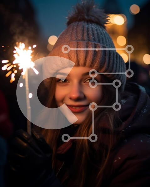 Intra Συλλεκτικό Ξύλινο Παζλ Plywood  4mm - Χαμογελαστή γυναίκα που κρατά ένα φωτισμένο βεγγαλικό Σε Ξύλινο Κουτί - Διαστάσεις Puzzle: 10x10 cm – 25 κομμάτια