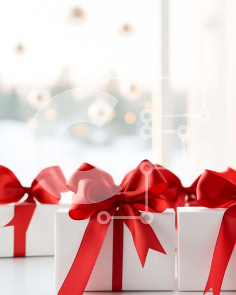 Intra Συλλεκτικό Ξύλινο Παζλ Plywood  4mm - Κουτιά δώρων με κόκκινους φιόγκους σε ένα τραπέζι Σε Ξύλινο Κουτί - Διαστάσεις: 10x10 cm – 25 κομμάτια