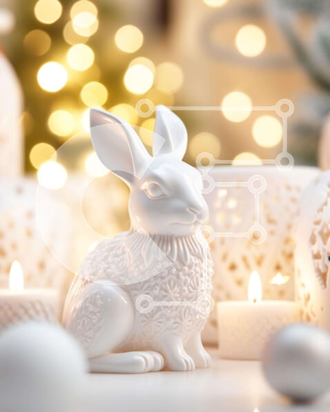 Intra Συλλεκτικό Ξύλινο Παζλ Plywood  4mm - Λευκό ειδώλιο λαγουδάκι με κεριά και διακοσμητικά Σε Ξύλινο Κουτί - Διαστάσεις: 10x10 cm – 25 κομμάτια